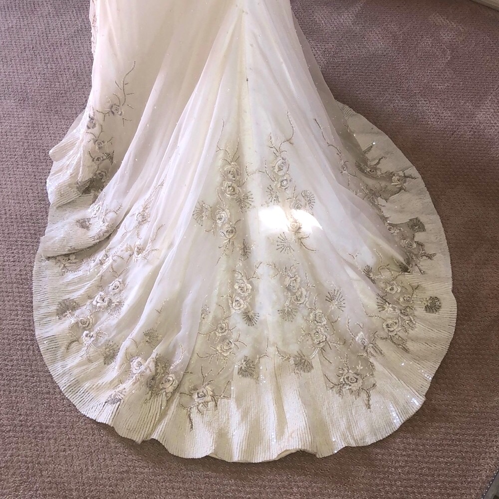 Lazaro Couture Silk Organza Bridal Gown Street Sz 6/Label 10 - Picture 8 of 12